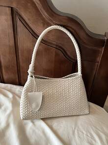 韩版腋下包套装，复古编织图案单肩包和休闲手提包，2件套 - 彩色 - 查看 7