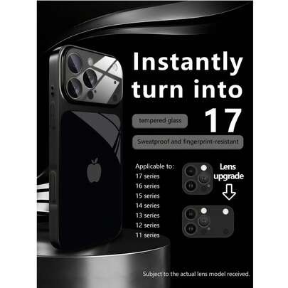 1个全新创意极简高端苹果设计奢华大视野钢化玻璃镜头保护手机壳，兼容 17/17Pro/17ProMax/17Air/16/16Pro/16ProMax/16Plus/15/15Plus/15Pro/15ProMax/14/14Plus/14Pro/14ProMax/13/13Pro/13ProMax/12/12Pro/12ProMax/11/11ProMax，磨砂防摔，全覆盖金属漆高级保护壳