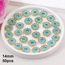 50 piezas/paquete, 8mm, 10mm, 12mm, 14mm, modelos mixtos, brillantes cristales de rhinestones con diseño de flor, base dorada, cristales de rhinestones brillantes adhesivos planos DIY para coser - multicolor - Ver 34