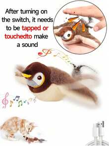 1pc Random Color Migipaws Cat Doll, Interactive Realistic Mockingbird Flying Flapping Doll With Cat, Feather Suspended By Elastic Cord, Auto Chirping Sound, Suitable For Indoor Cat Self-Play. Sparrow Bird Plush Pet Doll, Bite-Resistant And Durable, Squeaky Cat Doll. - Multicolor - View 19