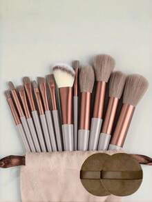 13pcs All-Season Makeup Brush Set, Including Blush Brush, Eyeshadow Brush, Etc. Complete Beauty Tools, Professional Makeup Brush Set, Suitable For Beginners - Brown - View 7