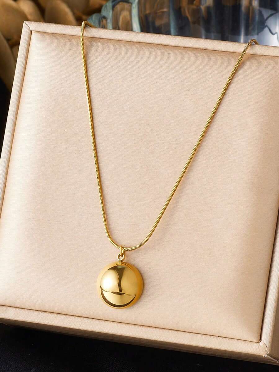 1 Piece Of Fashionable Punk Minimalist Gold-Plated Three-Dimensional Semi-Circular Geometric Pendant Stainless Steel Chain Necklace - Yellow Gold - View 1