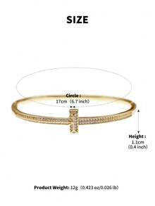 Eid Fashionable Stackable T-Motif Cuff Bangle, Modern Crystal Inlaid Statement Bracelet For Women - Gold - View 9