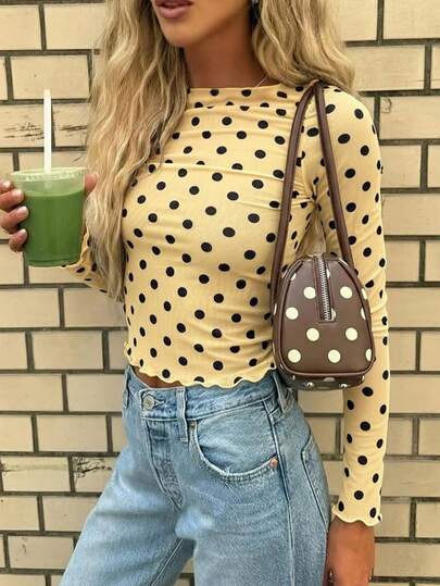 New Arrival Semi-Transparent Fashionable Elegant Polka Dot Knit Sweater Top, Suitable For Daily, Date, Street, Airport, Music Festival Wear, All Seasons