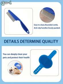 4pcs Blue Pet Grooming Set - Cat/Dog Deshedding Brush, Bathing Massage Glove, Flea Comb, Furniture Scratching Pad - Multicolor - View 3