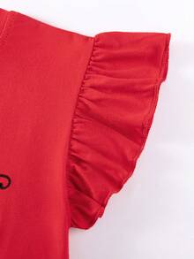 Little Girls Ruffle Sleeve Ladybug Print Tulle Princess Dress With Bow Knot For Party Holiday - Red - View 6