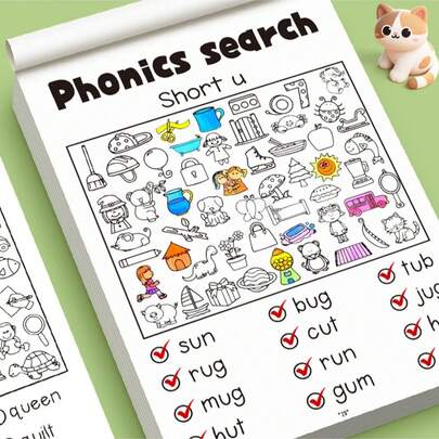 32 Pages English Alphabet Natural Spelling Word Finding And Coloring Workbook | Suitable For Preschool To First Grade, Interesting English Word Finding Book, Suitable For Home Or School Use, Paper Materials, Colors