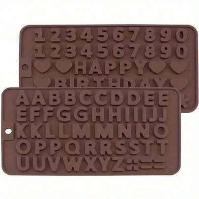 2pcs Silicone Chocolate Letter And Number Mold , Non-Stick For Easy Release , Ideal For Cake Decoration And Birthday Parties ,Valentines