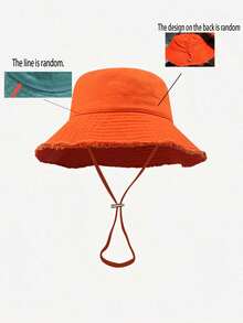 1pc Women's Drawstring Frayed Brim Bucket Hat, Soft Fabric, Windproof Sunscreen, Outdoor Fashion Gift - Multicolor - View 16