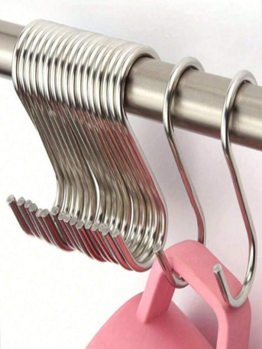 5/10/20pcs Heavy Duty Stainless Steel S-Shaped Hooks With Anti-Scratch Caps, Adjustable Wall-Mounted Accessory Storage Rack, Home Bathroom Decor, Bathroom Storage, Autumn Decor, Back To School Decor - Multicolor - View 1