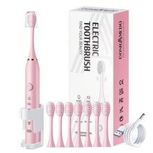 1 件粉色电动牙刷，8 个可更换刷头，1 个壁挂支架，1 个防尘罩，IPX7 防水，5 种清洁模式，电池寿命长，USB 充电成人电动牙刷 - 珊瑚粉 - 查看 11