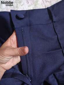 Women's Tailored Dress Pants, Wide Leg, With Zipper, Pockets, And Button, For Office Use. - Baby Blue - View 6