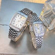 2026 New Barrel-Shaped Steel Band Couple Quartz Watch, Roman Numeral Dial, Adjustable Strap, Classic Versatile Watch, Suitable As Valentine's Day Gift, Large Digit Elderly Watch - Silver - View 10