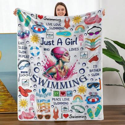 270GSM Super Soft Plush Blanket With Swimming Girl Pattern Design - Wrinkle-Resistant, , Warm, Suitable For All Seasons - Great For Bed, Sofa, Couch, Outdoor Camping - Mixed Colors, 50x60 Inches