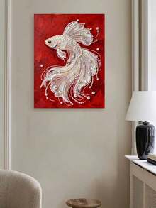 2D平面印刷DIY手工珍珠画套装，尺寸40x50厘米/15.75x19.7英寸，精美珍珠鱼图案，艺术图案，创意装饰画，DIY手工镶嵌珍珠画，含自粘珍珠和钻石，适合家居装饰、新房装饰、DIY手工爱好者、闺蜜礼物，钻石画套装，无框 - 彩色 - 查看 5