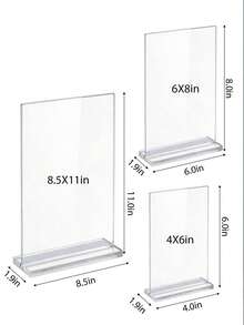 6pcs Acrylic T-Shaped Sign Holder - Double-Sided Desktop Display Stand For Menu & Photos - Transparent - View 2