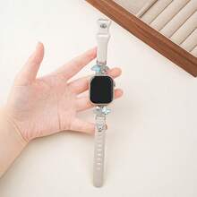 1pc Women's Butterfly Pattern Rhinestone Metal Splice Silicone Watch Band, Compatible With Apple Watch 38/40/41/42/44/45/46/49mm Models, Also Compatible With Apple Watch S10/11/9/8/7/6/5/4/3/2/1 And SE Series, Fashionable Casual Design, Soft Material - Multicolor - View 10