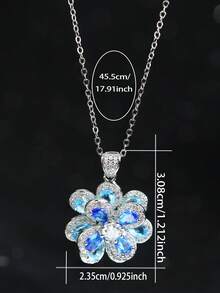 1件S925银蓝色钻石花朵吊坠项链，采用双层花瓣设计，点缀深浅蓝色水滴形钻石、白色中心钻石和密镶钻石，优雅梦幻的风格，适合约会和度假佩戴。 - 銀色 - 查看 8