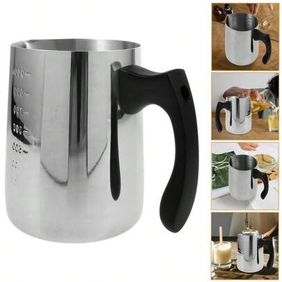 1个不锈钢蜡烛熔化锅，带耐热手柄，600毫升/900毫升双侧刻度倾倒嘴，适用于DIY蜡烛和肥皂制作，精确控温，使蜡均匀融化。