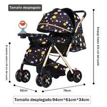 Carriola Bebé Plegable Reclinable Posición Tumbada 0-24 Meses - Negro - Ver 2