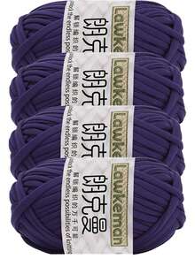 Lawkeman 4卷/400克高品质涤纶钩编/编织纱线，每卷30米 - 非常适合DIY项目，例如T恤、拖鞋、篮子、布条、手工包、玩具、鞋子、地毯、收纳篮等等。 - 彩色 - 查看 47