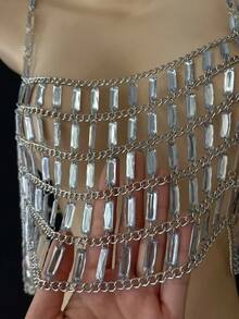 DEKUNER Women's Music Festival Party Rhinestone Body Chain Top Y2K For New Year Holiday Party Club Nights & Stylish Outfits - Bright Silver - View 5
