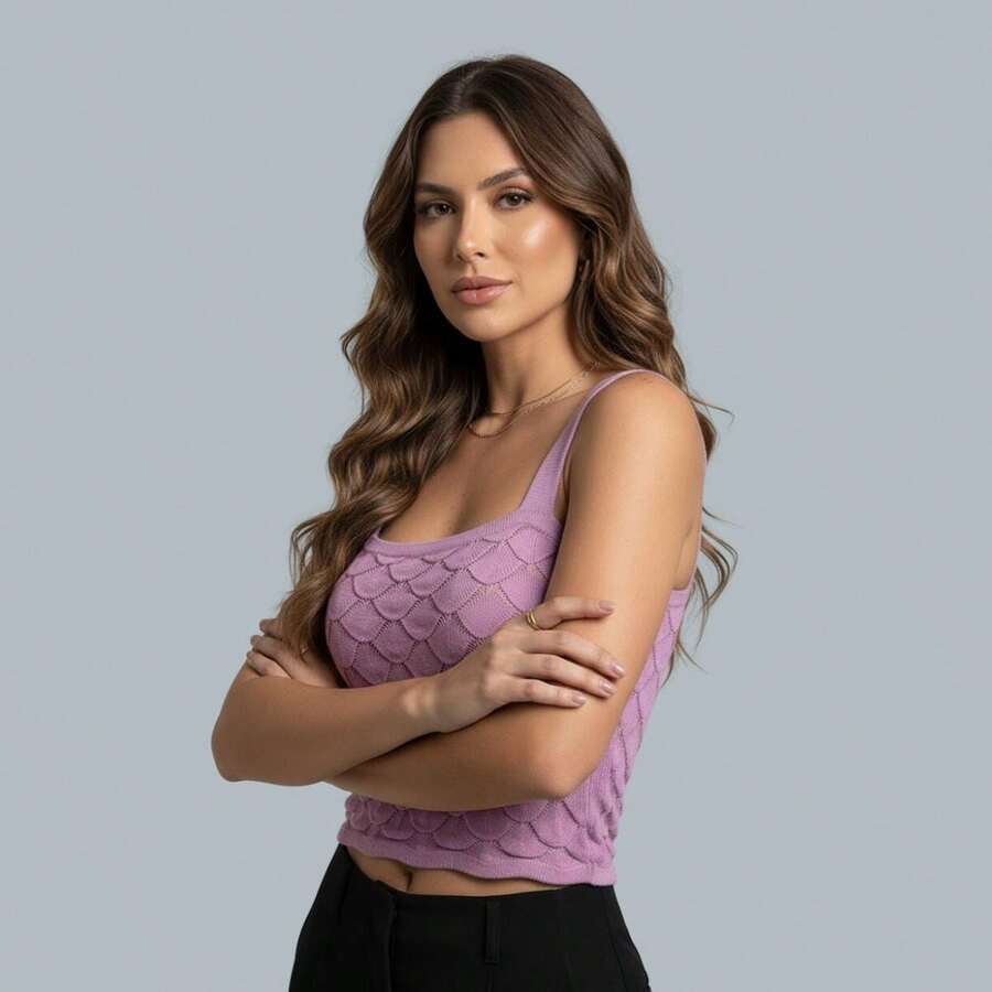 Women's Cropped Tank Top In Textured Modal Fabric With Scale Pattern - Comfortable, Stylish Casual Fashion - Lilac - View 1