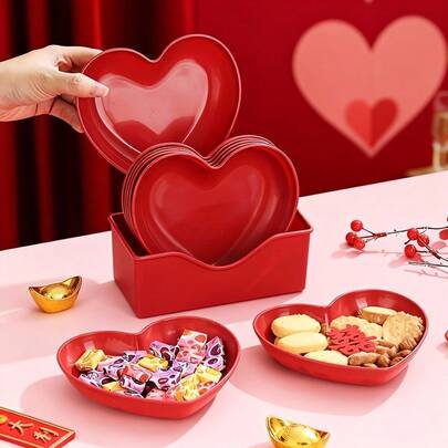 1pc Heart-Shaped Plastic Plate, Holiday & Wedding Snack Plate, Cake Serving Plate, Bone Dish, Dessert, Fruit And Snack Plate, Suitable For Valentine's Day, New Year, Holidays, Weddings, Birthdays And Parties