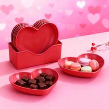 1pc Heart-Shaped Plastic Plate, Holiday & Wedding Snack Plate, Cake Serving Plate, Bone Dish, Dessert, Fruit And Snack Plate, Suitable For Valentine's Day, New Year, Holidays, Weddings, Birthdays And Parties - Red - View 8