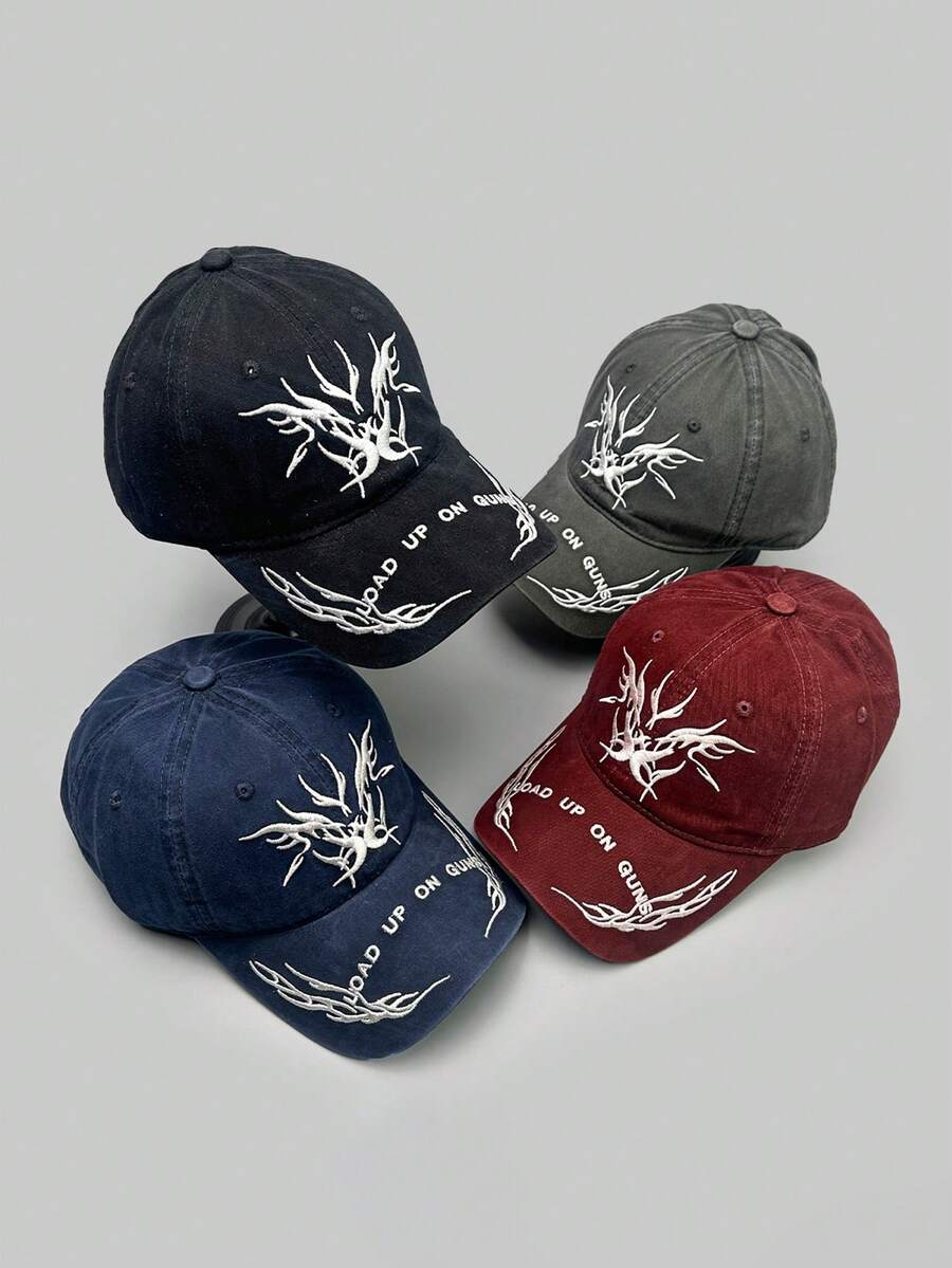 1pc Vintage Flame Wing Embroidery Baseball Cap, Unisex Sun Protection Casual Streetwear Snapback Hat - Multicolor - View 1