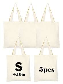 1/3/5/10pcs Women Simple Canvas Tote Bag, Open-Top Canvas Shoulder Bag, Handbag, Simple Schoolbag For Students, Casual Outdoor Travel Bag, Simple Shopping Tote Bag, Gift Packaging Bag For Baby Christening, Wedding, Travel, SPA Party, Holidays, Mother's Day, Anniversary - Beige - View 22