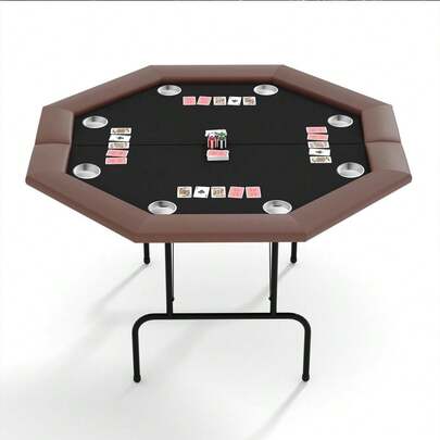Beaully Game Table For 8 Players, Collapsible Octagon Game Table, Portable Leisure Game Table, With Sturdy Metal Legs, Padded Rails, And Cup Holders, For Home Game Nights And Club Parties