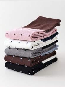 1 par de calcetines altos hasta la rodilla de mujer a lunares con color contrastante, dulces y versátiles, calcetines suaves - Multicolor - Ver 5