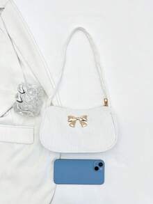 Solid Color Casual Lightweight Luxury Shoulder Bag, Suitable For Women For Daily Commute In Spring And Summer - White - View 3