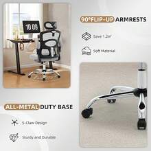 Ergonomic Office Chair With 4-Level Adjustable Lumbar Support, High Back Mesh Desk Chair With Flip-Up Arms, Base Computer Chair - Grey - View 5