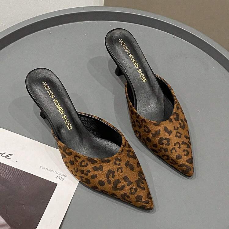 2026 New Leopard Print Slip-On Mule Sandals, Pointed Toe High Heel Slippers For Women, Suitable For Early Spring - Leopard Brown - View 8