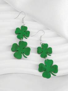 1pc Fashion Four-Leaf Clover Design Earrings, St. Patrick's Day Series, Suitable For Festivals, Parties, And Daily Wear - Green - View 4