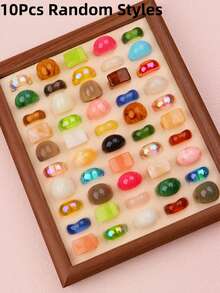 10/20/30件/包 时尚可爱趣味男女戒指 怪兽眼睛 彩色条纹 猫熊小鸡款式 生日派对礼物 朋友日常佩戴饰品 - 弧形樹脂戒指混 - 查看 12