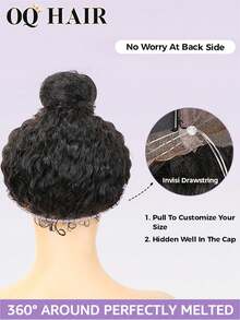 OQ 200% Density 14-26 Inch Invisible Drawstring 360° Seamless Wear African Curly Pre-Bleached Knot Invisible Adhesive-Free Hairline Lace Front Wig - SNatural - View 9