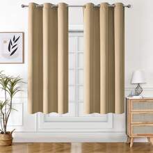 1pc Solid Color Polyester Curtain, Blackout Curtain To Darken Room During Power Outage, Heat Insulating Curtain For Kitchen, Dining Room, Living Room, Bedroom - Khaki - View 33