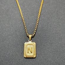1pc Men's Bestselling Stainless Steel Square Letter Pendant Necklace, Personalized Letter Necklace, Hip Hop Jewelry - Yellow Gold - View 27