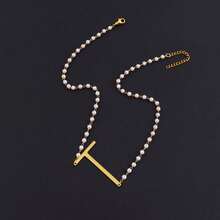 1pc Fashionable Retro Large Letter & Faux Pearl Decor Women Necklace - White - View 16