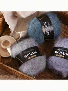 2pcs Alpaca & Mohair Ombre Gradient Hand-Knitted Medium Thick Patterned Baby Mohair Shawl Blanket Set, Alpaca Mohair, Long Mohair, Fine Mohair Yarn, Knitting Sweater, Crocheting Shawl, Vest, 25g 2 Skeins Handmade Yarn - Black Label Alpaca Mohair - View 2