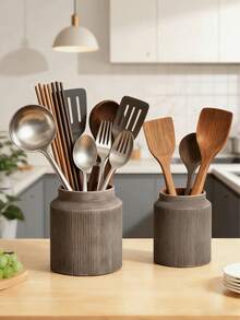 北欧风树脂厨具架，适用于锅铲、勺子和烹饪工具 | 现代厨房、房车和小空间的理想台面收纳方案。简约时尚的设计与简约风格的装饰相得益彰，让您的厨房用具井然有序，触手可及。 - 彩色 - 查看 4