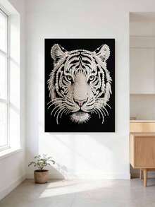 New Pearl Painting White Tiger Theme Frameless DIY Diamond Painting Kit, Suitable For Bedroom Decor, Living Room Wall Art, Room Decoration, Artwork, Friend's Birthday Gift, Christmas, New Year, Valentine's Day, Holiday Gift, Full Of Innovative Creativity. - Multicolor - View 1