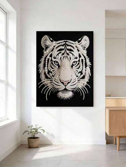 New Pearl Painting White Tiger Theme Frameless DIY Diamond Painting Kit, Suitable For Bedroom Decor, Living Room Wall Art, Room Decoration, Artwork, Friend's Birthday Gift, Christmas, New Year, Valentine's Day, Holiday Gift, Full Of Innovative Creativity.