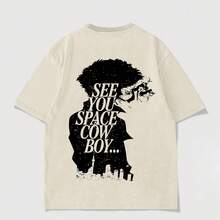 EWH Men Y2K Cowboy Bebop "See You Space Cowboy" Anime Graphic T-Shirt, 230g 100% Cotton Soft Oversized Tee For Streetwear & Anime Fans Gifts 004-AB - 杏色 - 查看 3