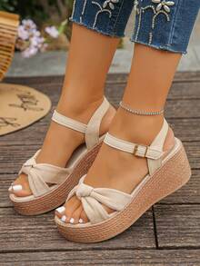 1 Pair Thick Sole Platform Sandals Suitable For Teenagers In Summer, Fashionable Slip-On Chunky Heel Lightweight Comfortable Minimalist Open Toe Platform Sandals, Suitable For Daily Outings, Vacation, Casual, Beach Wear - Apricot - View 7