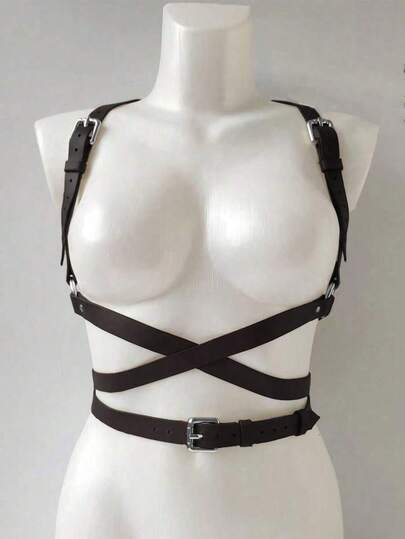 1pc Women's Elegant PU Leather Chest & Waist Harness Belt, Streetwear Body Decor Suitable For Commute, Festivals, Parties, Halloween, Christmas