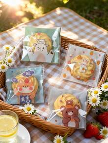 500pcs Cute 4-In-1 Cartoon Bear & Rabbit Shaped Matte Self-Adhesive Seal Bags, Candy, Snowflake, Cake, Cookie, Soft Candy Snack Baking Packaging Bags, Individual Gift Bags Suitable For Thanksgiving, Christmas, Halloween, Valentine's Day, New Year - Multicolor - View 6